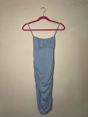 SHEIN Dusty Blue Sleeveless Ruched Midi Dress